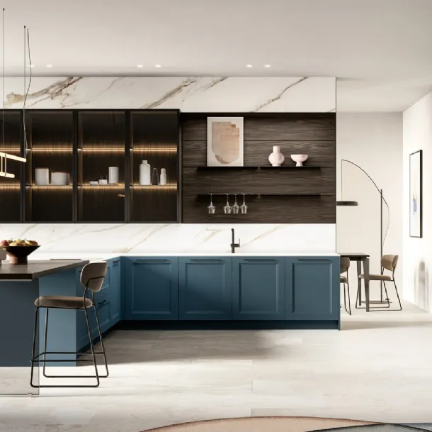 Cuisine moderne en laque et stratifié avec îlot Meg de Arredo3