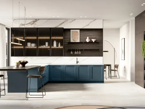 Cuisine moderne en laque et stratifié avec îlot Meg de Arredo3