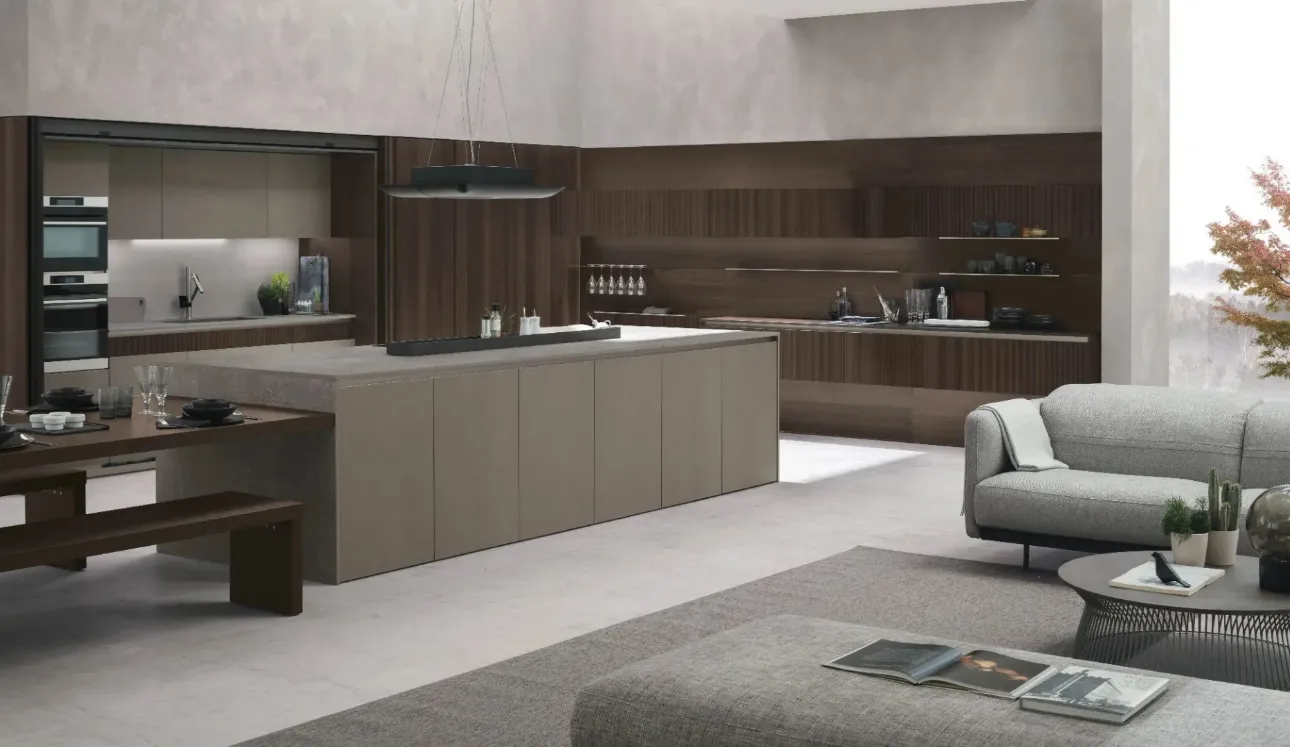 Cuisine Moderne Naturelle 01 en chêne et Neolith® Cement Satin de Stosa