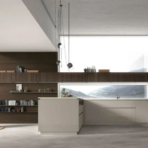 Cuisine moderne avec îlot Natural 02 laqué et chêne de Stosa