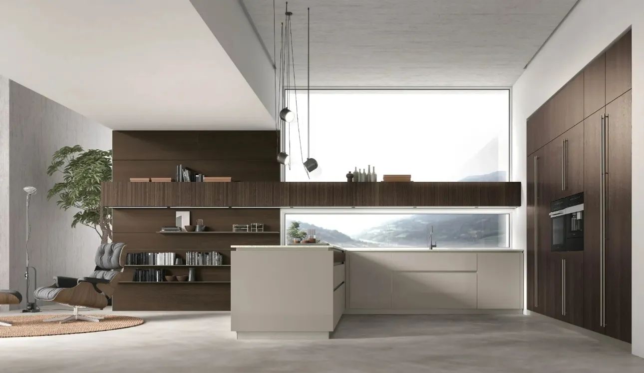 Cuisine moderne avec îlot Natural 02 laqué et chêne de Stosa
