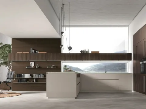 Cuisine moderne avec îlot Natural 02 laqué et chêne de Stosa
