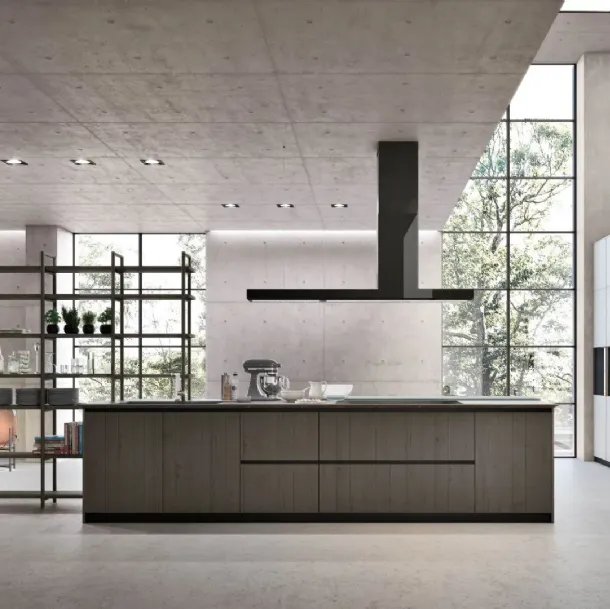 Cuisine moderne avec îlot Natural 07 en chêne et laqué par Stosa