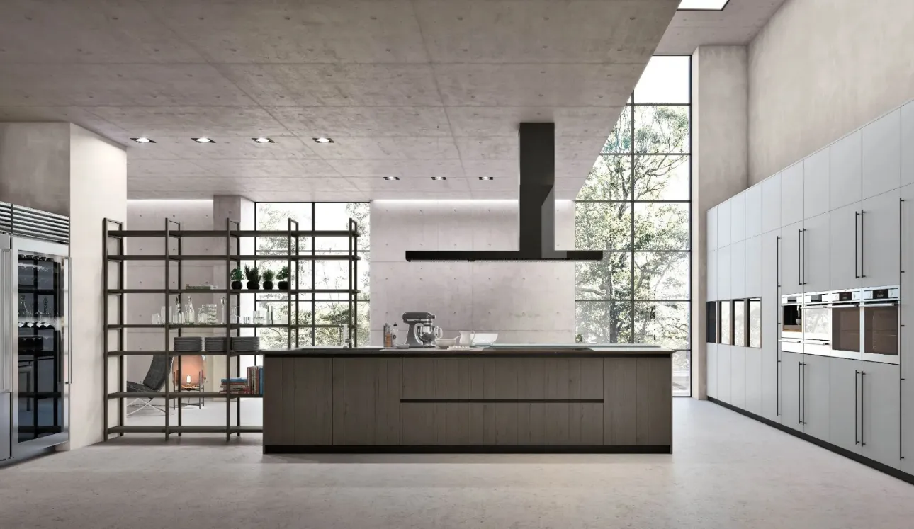 Cuisine moderne avec îlot Natural 07 en chêne et laqué par Stosa