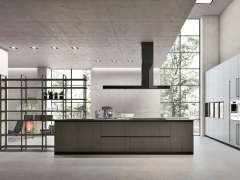 Cuisine moderne avec îlot Natural 07 en chêne et laqué par Stosa