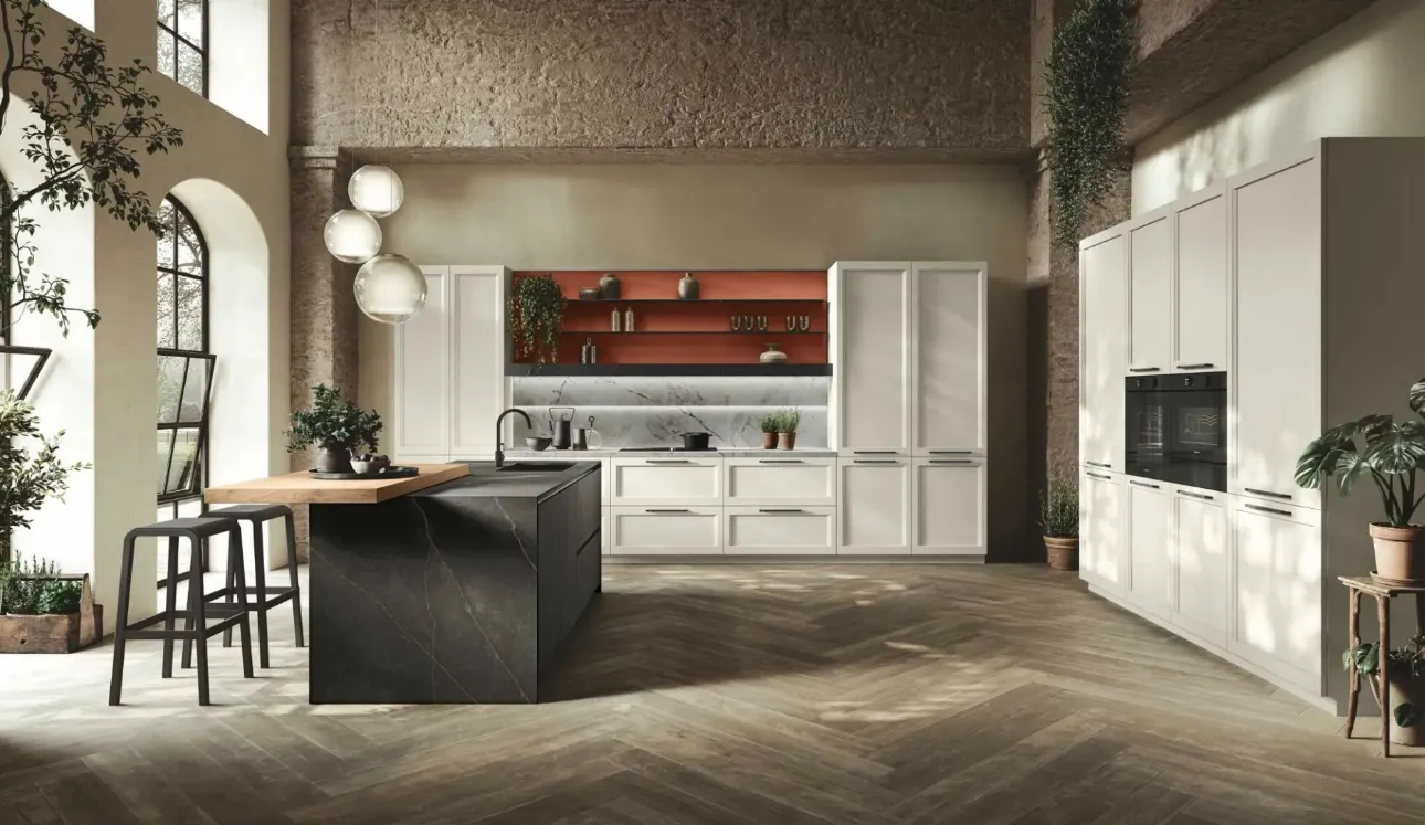 Cuisine moderne en angle avec îlot Palio 06 de Stosa.