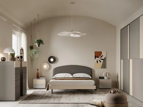 Lit avec tête de lit incurvée revêtue en cuir artificiel Alis de SantaLuc