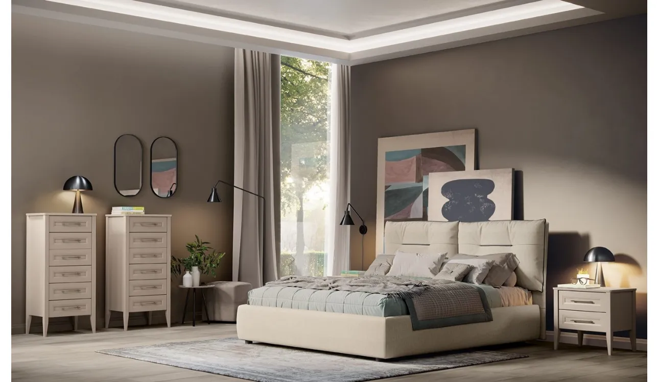 Lettino Arcadia Kiss en tissu rembourré de la maison Colombini.