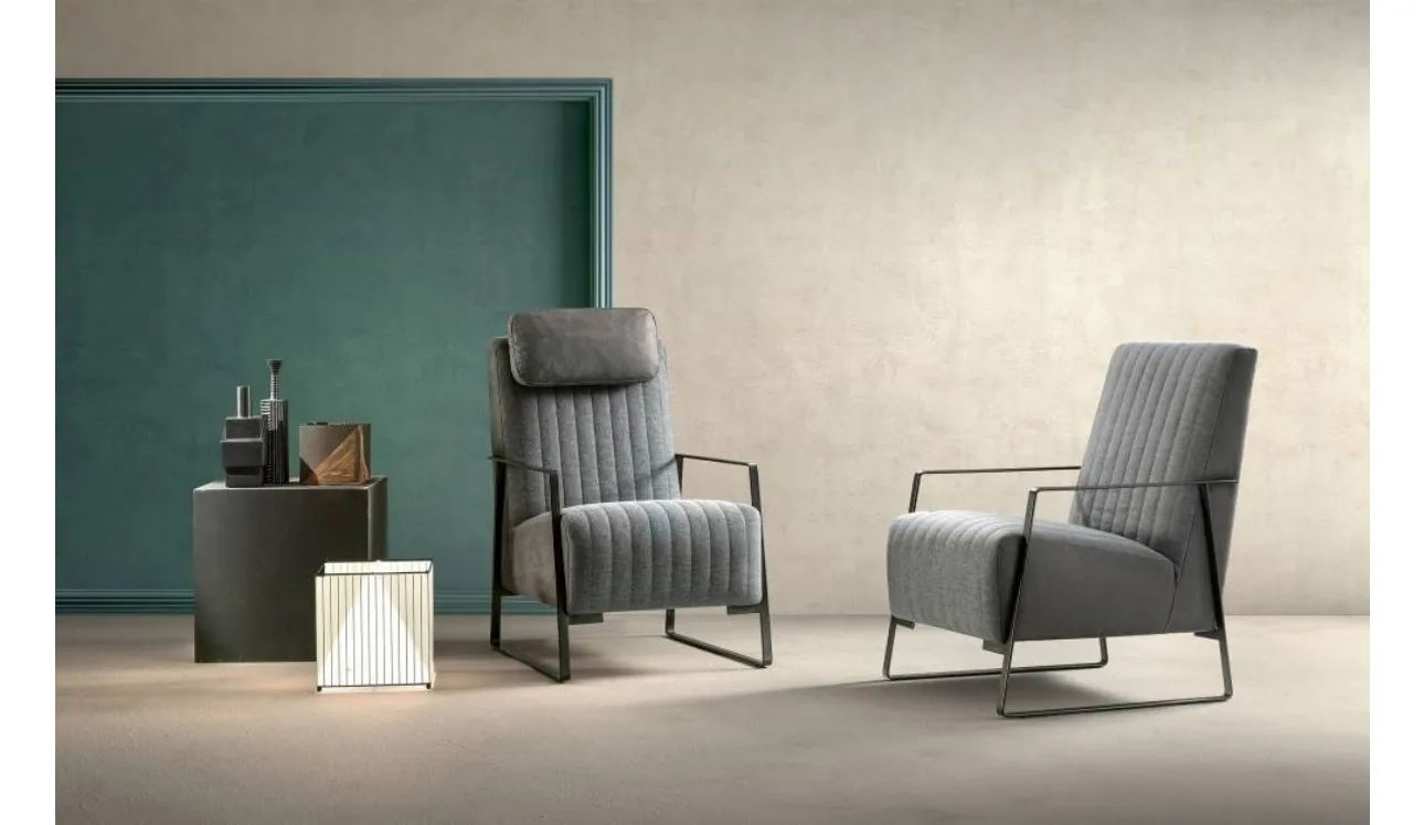 Fauteuil en tissu et cuir Angy de Samoa