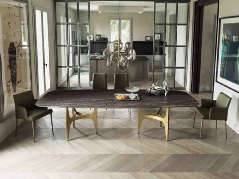 Table Universe XXL avec dessus en SuperMarbre et base en acier laqué de Bontempi.