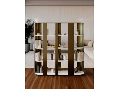Étagère séparatrice Helena en métal laqué avec étagères en SuperMarmo de Bontempi