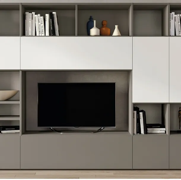 Bibliothèque laquée mate avec espace TV Pratico Composizione PTG312 de SantaLucia