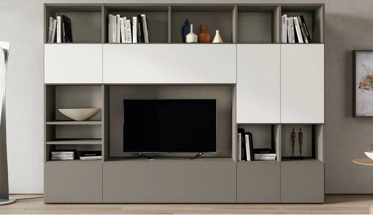 Bibliothèque laquée mate avec espace TV Pratico Composizione PTG312 de SantaLucia