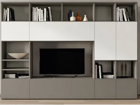 Bibliothèque laquée mate avec espace TV Pratico Composizione PTG312 de SantaLucia