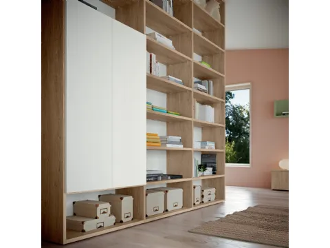 Bibliothèque murale Volo L101 en mélaminé effet bois et finition Bianco de Colombini Casa
