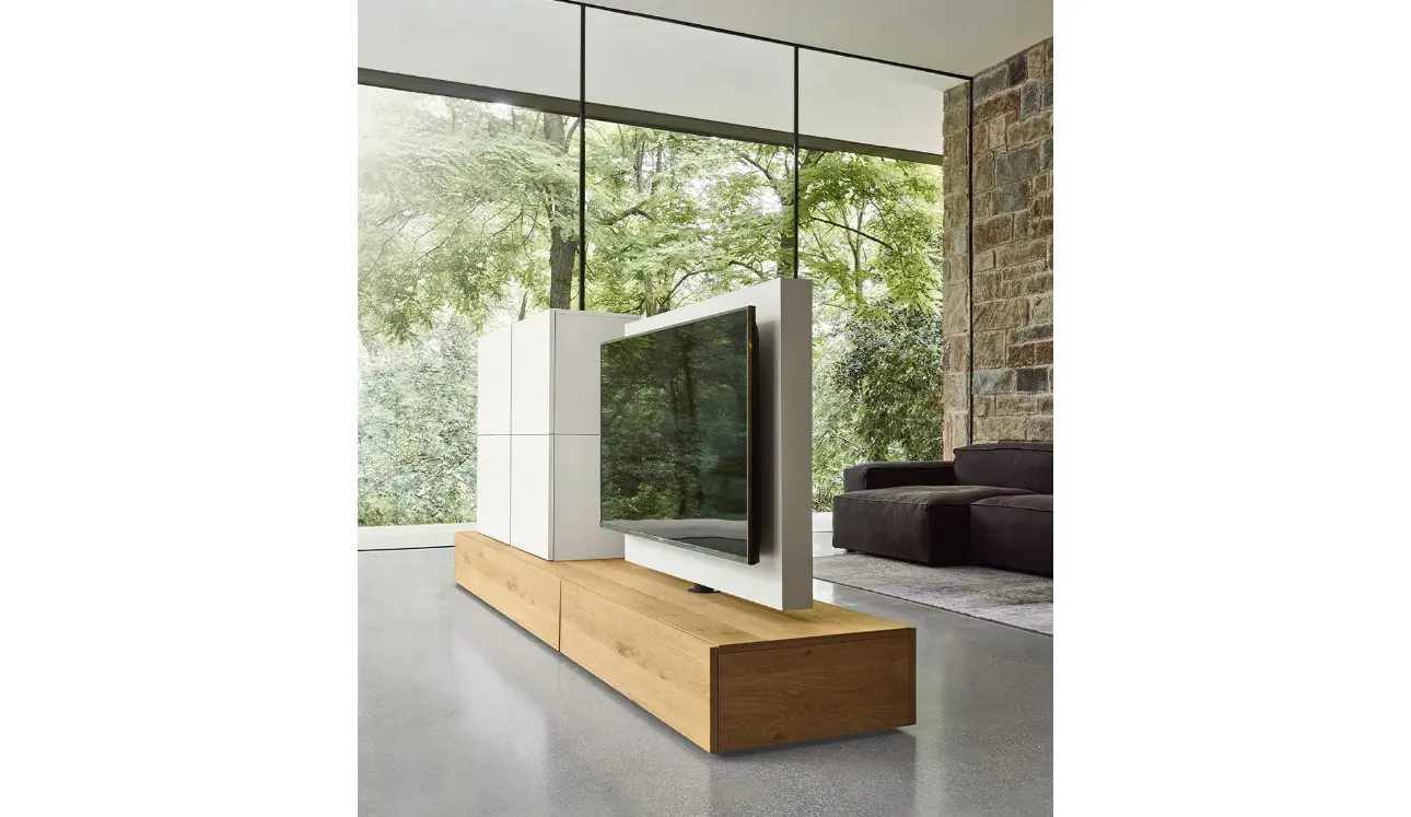 Meuble TV unité TV Roto Lampo en bois et laqué de Sangiacomo