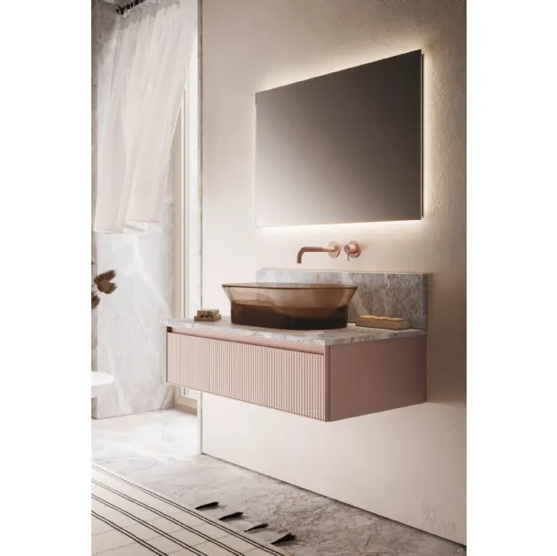 Meuble de salle de bain suspendu Absolute 41 en verre ondulé mat d'