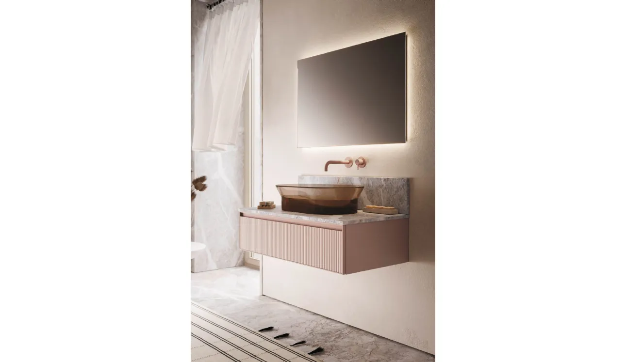 Meuble de salle de bain suspendu Absolute 41 en verre ondulé mat d'