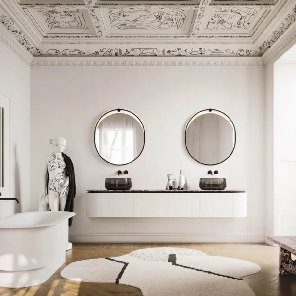 Meuble de salle de bain suspendu Almond 04 laqué blanc et marbre par Arbi