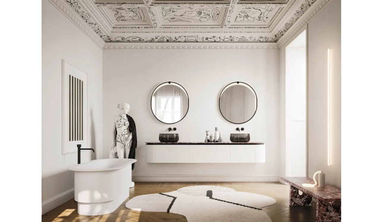 Meuble de salle de bain suspendu Almond 04 laqué blanc et marbre par Arbi