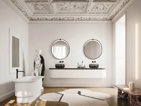 Meuble de salle de bain suspendu Almond 04 laqué blanc et marbre par Arbi