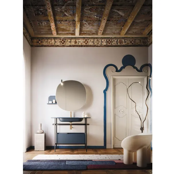 Meuble de salle de bain sur pied Almond 06 en laque bleu Lapponia mat par Ar