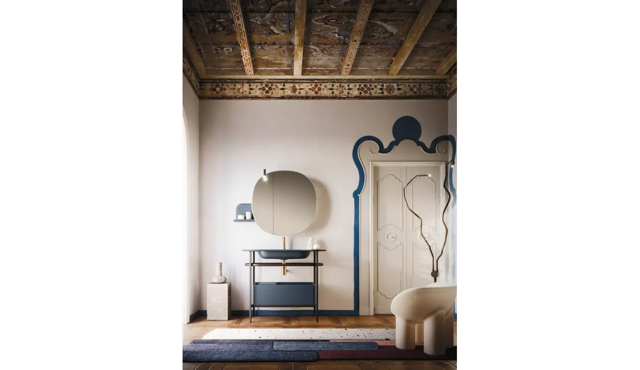 Meuble de salle de bain sur pied Almond 06 en laque bleu Lapponia mat par Ar