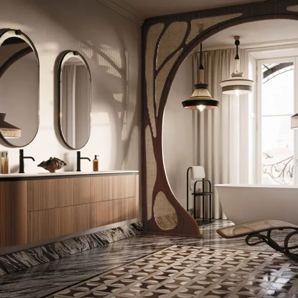 Meuble de salle de bain suspendu Almond 07 en noyer Canaletto Groove