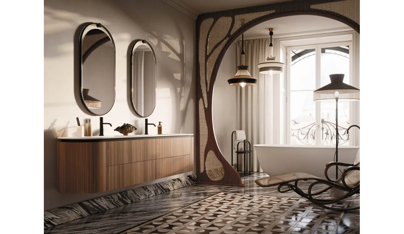 Meuble de salle de bain suspendu Almond 07 en noyer Canaletto Groove