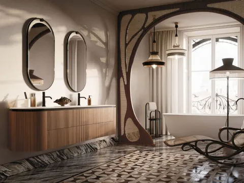 Meuble de salle de bain suspendu Almond 07 en noyer Canaletto Groove
