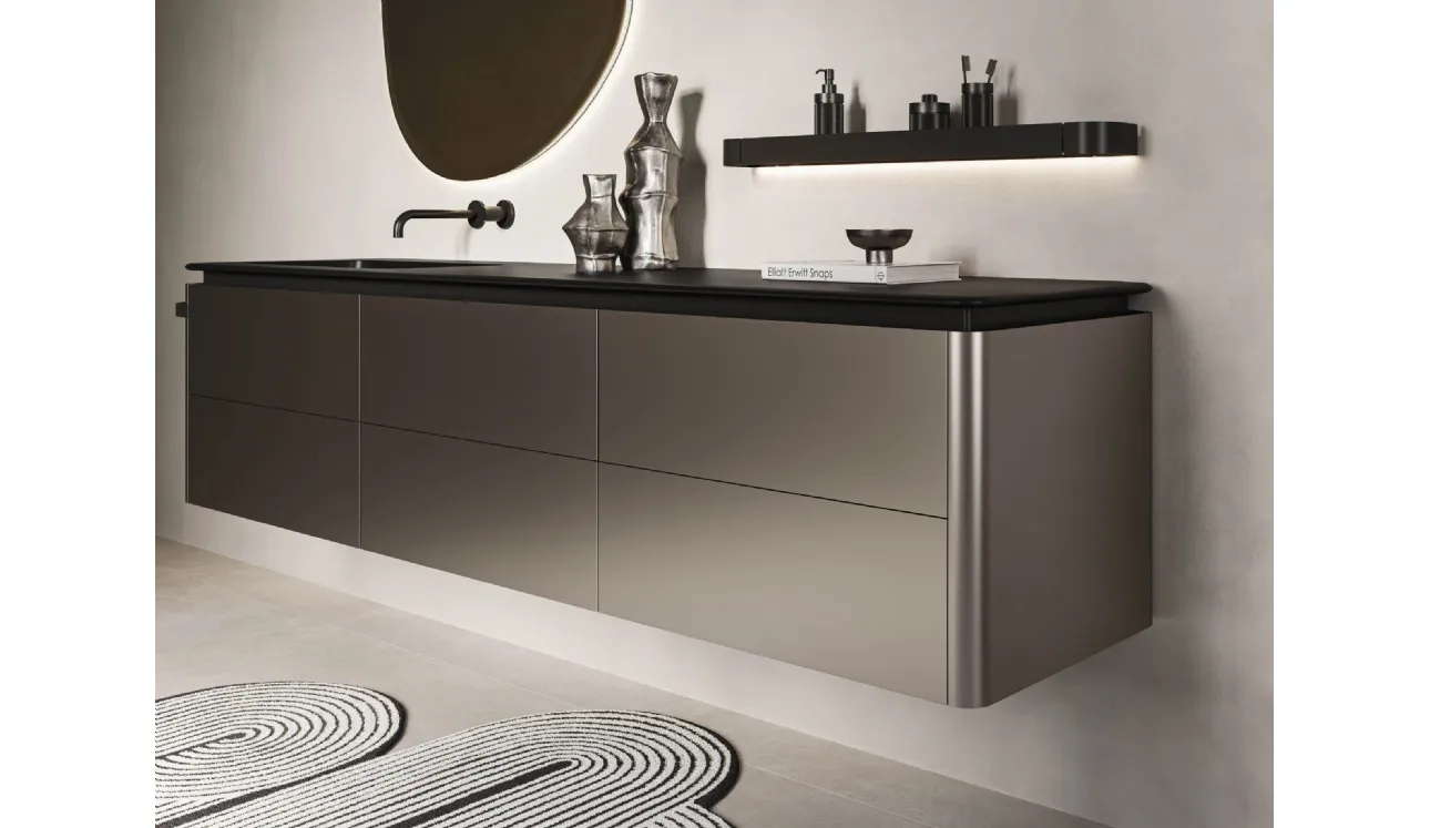 Meuble de salle de bain suspendu Almond 09 en métal laqué gris fonte