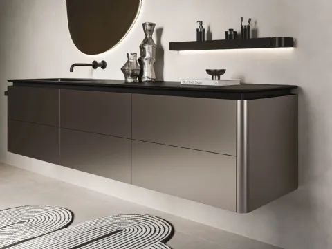 Meuble de salle de bain suspendu Almond 09 en métal laqué gris fonte