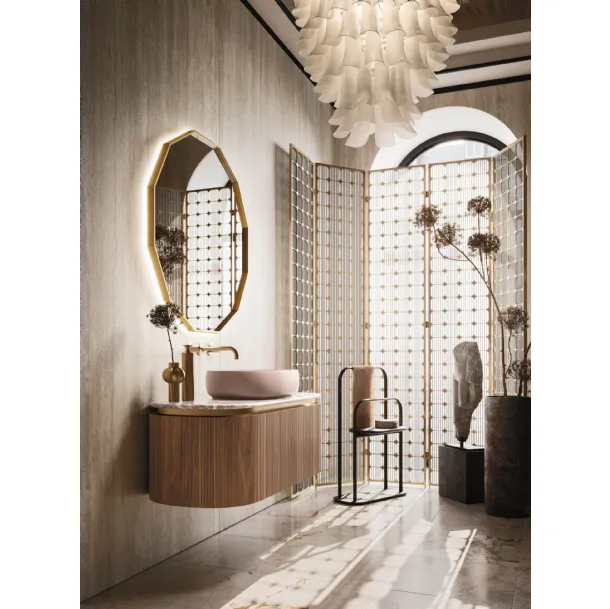 Meuble de salle de bain suspendu Almond 10 en Groove Noyer Canaletto