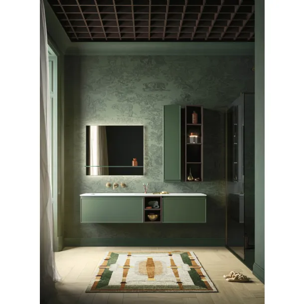 Meuble de salle de bain suspendu Decor Green mood en laqué mat d'Arbi