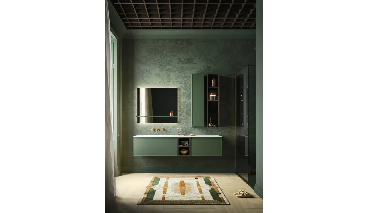Meuble de salle de bain suspendu Decor Green mood en laqué mat d'Arbi