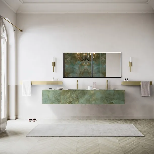 Meuble de salle de bain suspendu Luxor 02 en Laminam Ossido Verderame