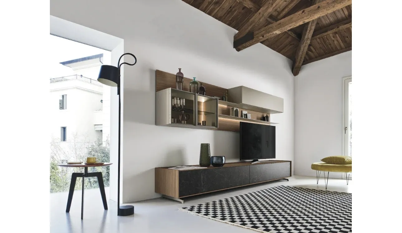 Mur équipé Cabaret One 03 en bois et céramique de Sangiacomo