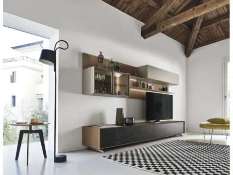 Mur équipé Cabaret One 03 en bois et céramique de Sangiacomo