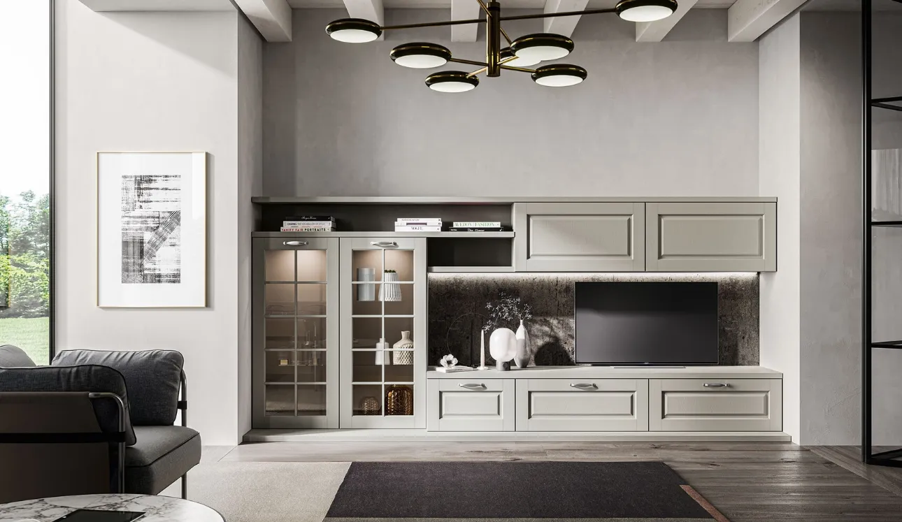 Mur équipé Living Asolo en frêne massif de Arredo3