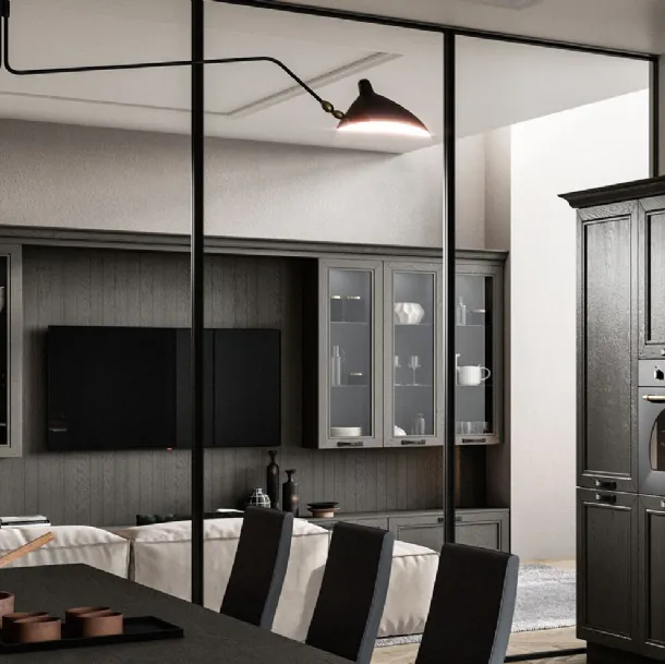 Mur équipé Living Opera en frêne massif de Arredo3.