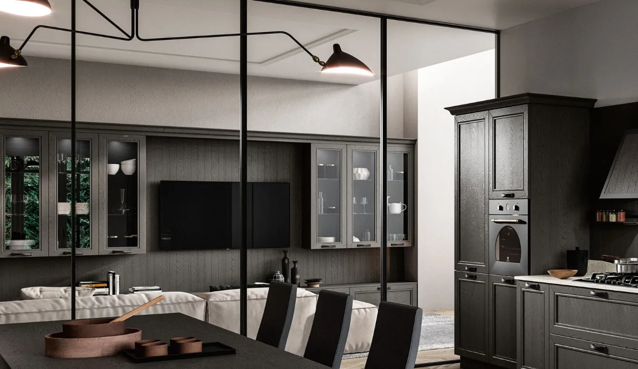 Mur équipé Living Opera en frêne massif de Arredo3.